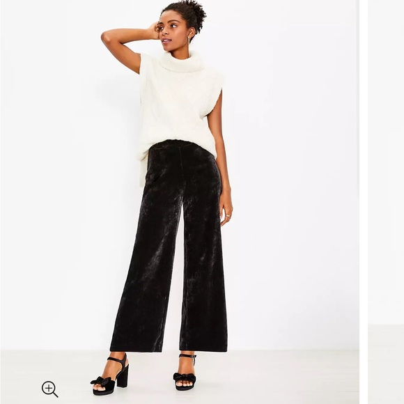 LOFT NWOT Ribbed Velour Pull On Wide Leg Pants - Picture 3 of 7